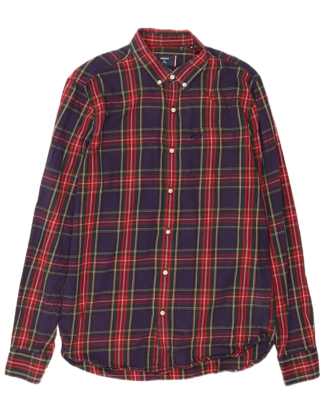 Camisa masculina Superdry de flanela média azul marinho xadrez algodão