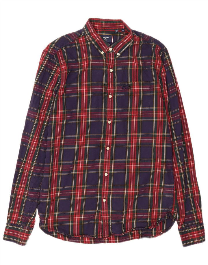 Camisa masculina Superdry de flanela média azul marinho xadrez algodão