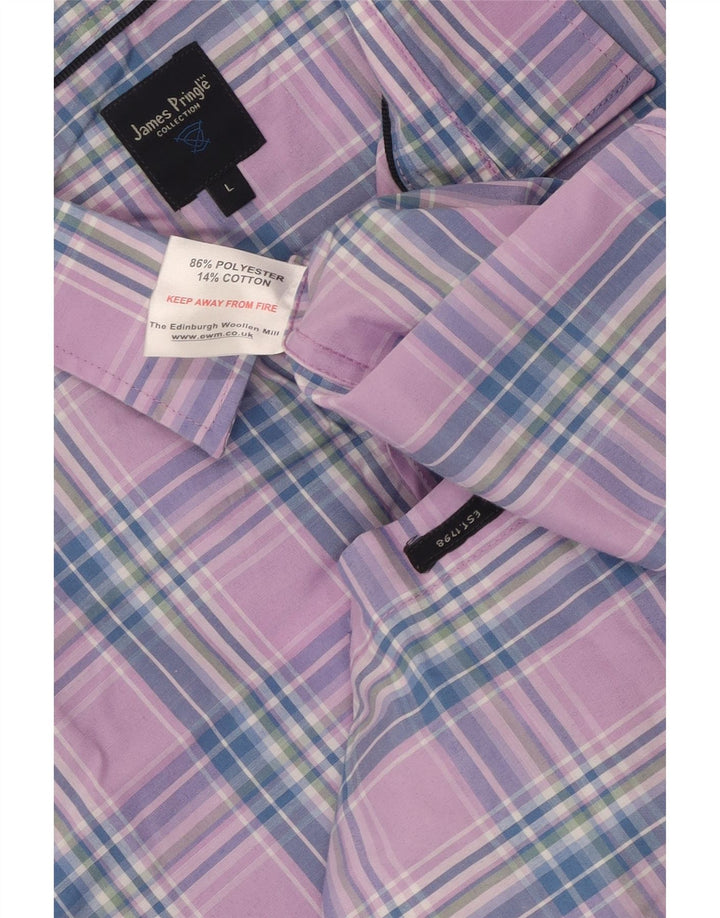 Camisa masculina de manga curta JAMES PRINGLE poliéster xadrez roxo grande