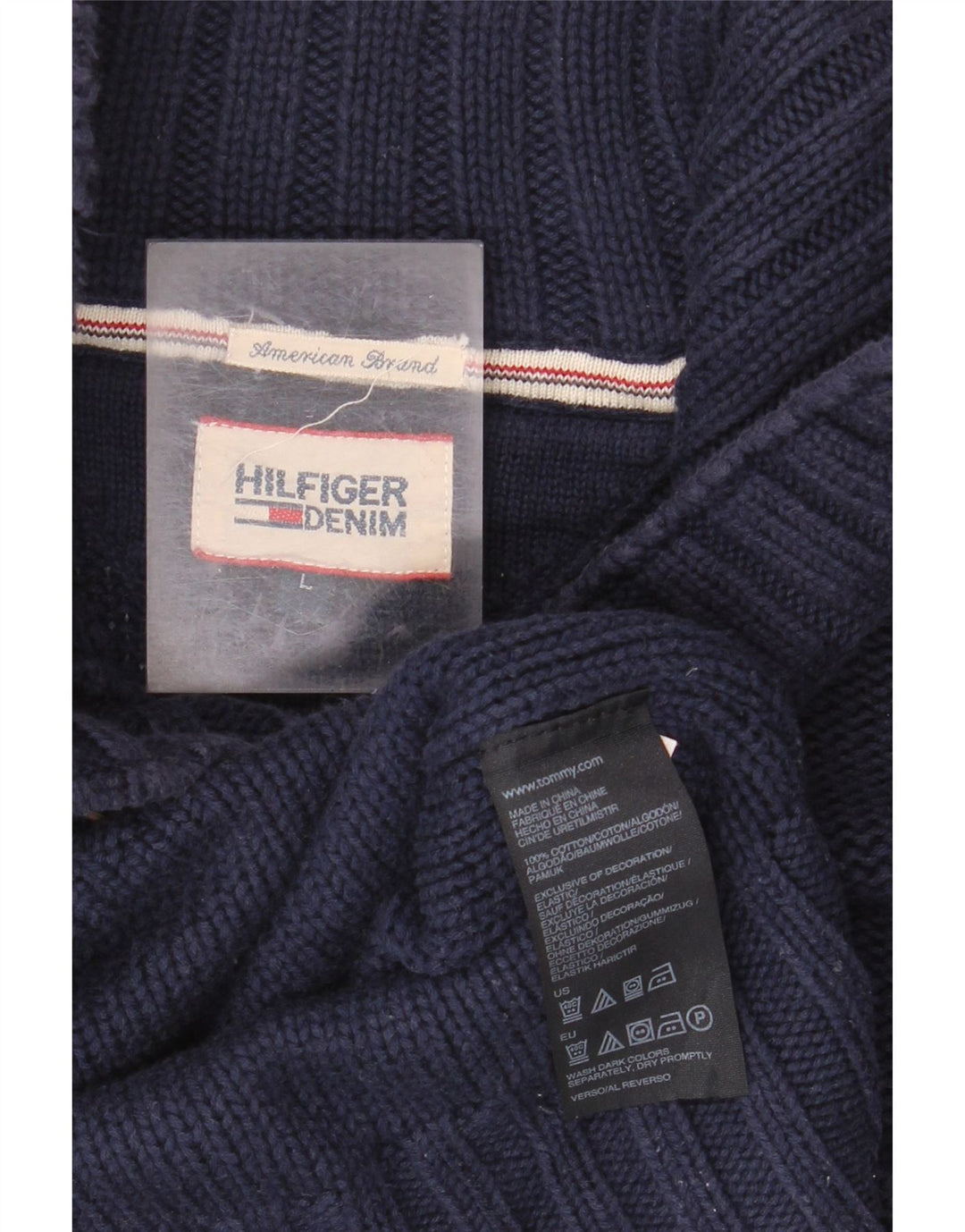 Suéter masculino Tommy Hilfiger com gola com botão, grande algodão azul marinho