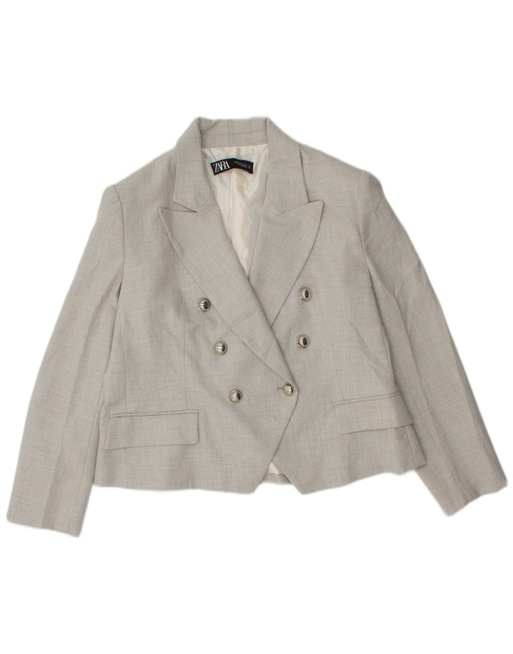 Zara Jaqueta Blazer Feminina Crop Double Breasted Reino Unido 18 XL Cinza Poliéster