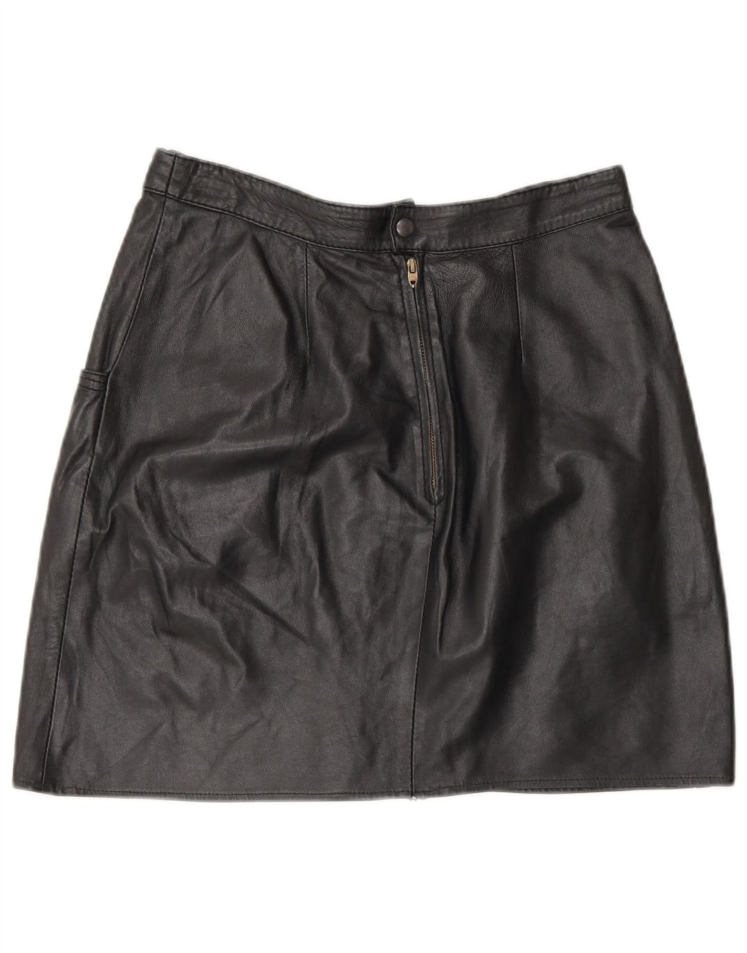 Mini saia de couro feminina vintage IT 44 médio W28 preta