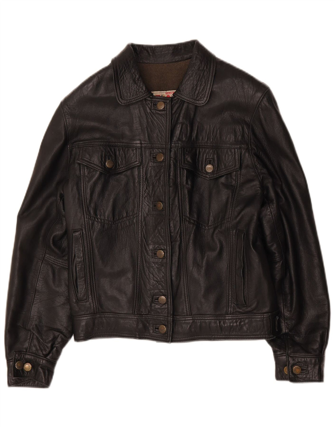 Jaqueta de couro grande vintage feminina UK 10 pequena preta