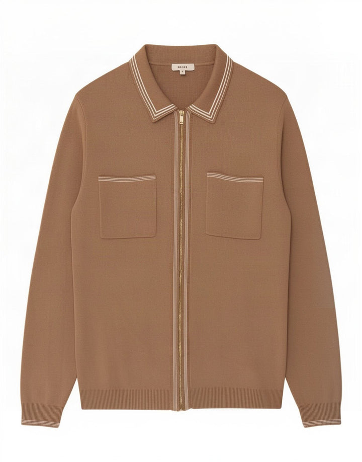 Suéter cardigã masculino Reiss grande viscose marrom