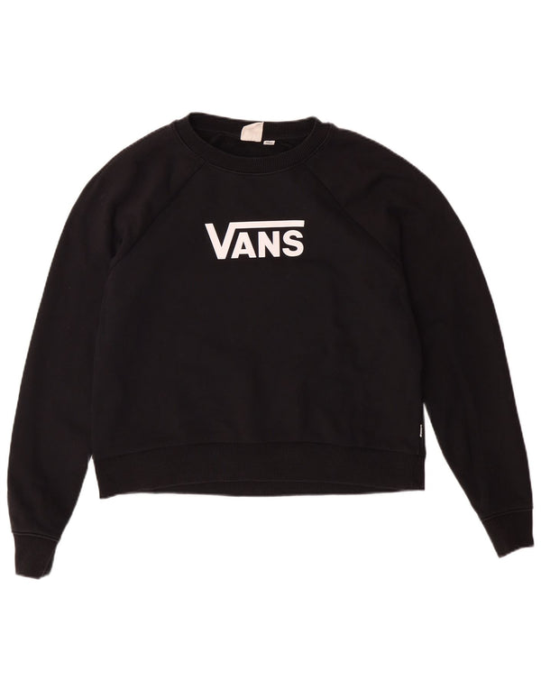 VANS Womens Crop Oversized Graphic Moletom Jumper Reino Unido 10 Pequeno Preto