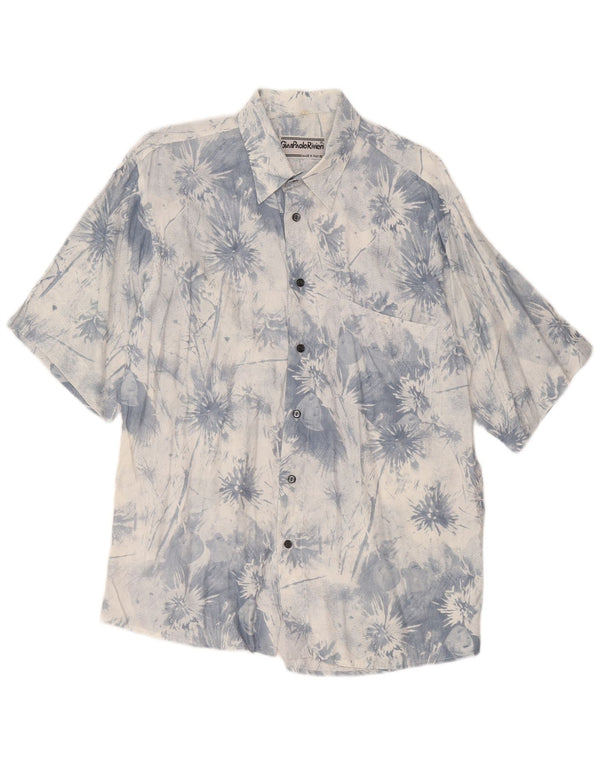 Camisa masculina vintage de manga curta azul médio tie-dye