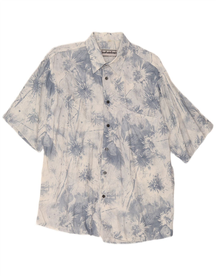 Camisa masculina vintage de manga curta azul médio tie-dye