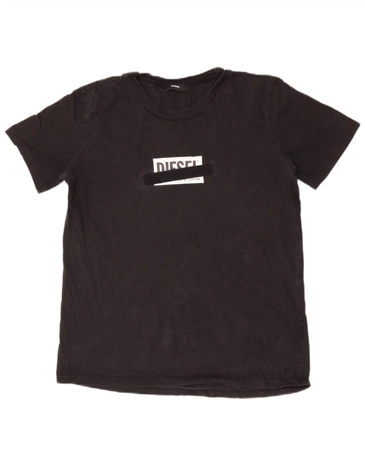 Diesel Camiseta masculina gráfica Top grande de algodão preto