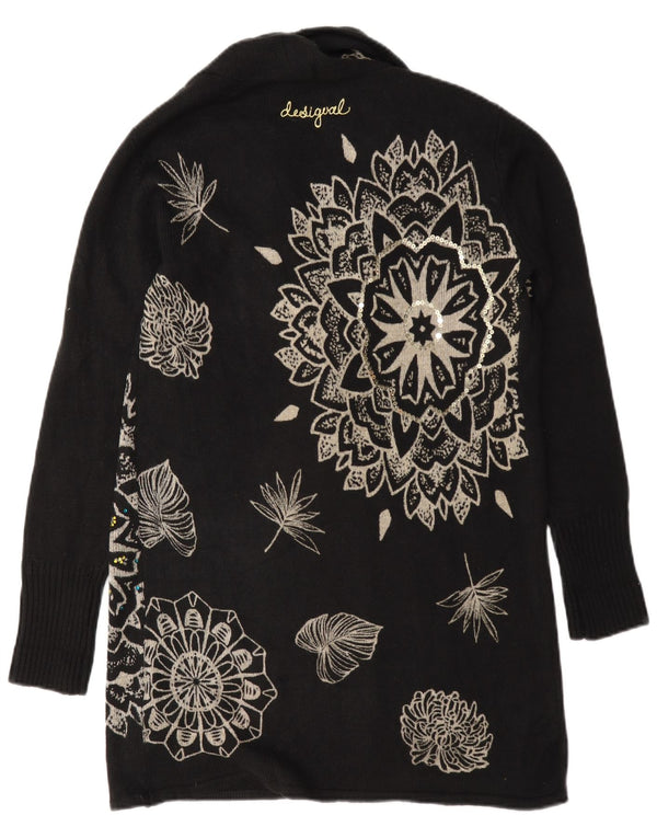 Suéter cardigan feminino Desigual Oversized Longline UK 6 XS preto floral