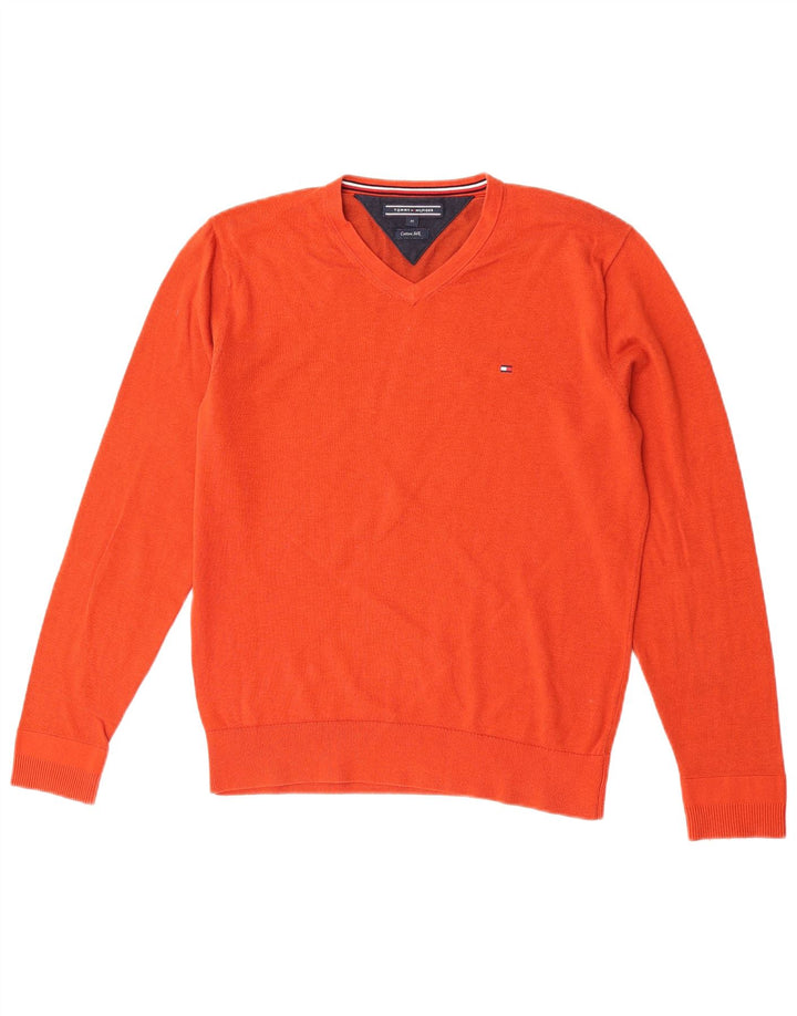 Suéter masculino Tommy Hilfiger com decote em V laranja médio