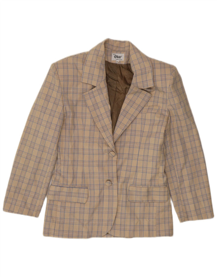 Jaqueta Blazer Feminina Ok com 2 Botões IT 44 Lã Xadrez Bege Médio