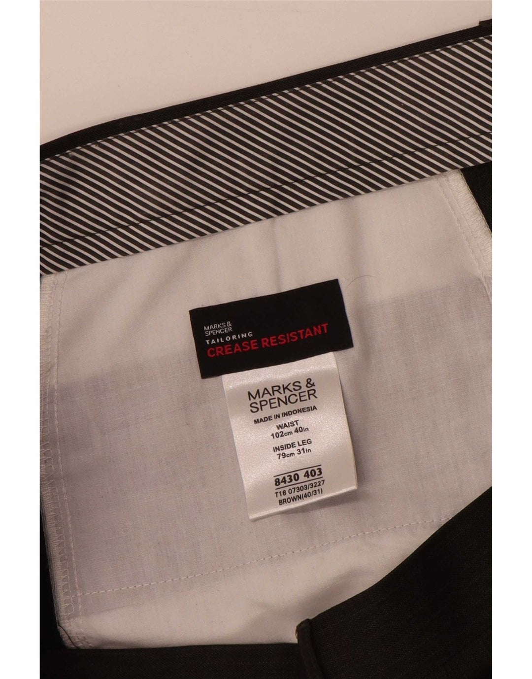 Calça masculina Marks & Spencer Pegged Suit W40 L31 poliéster listrado marrom