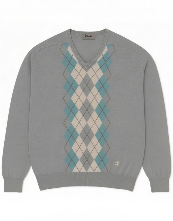 Suéter masculino Pringle com decote em V XL azul Argyle/Diamond Lambswool