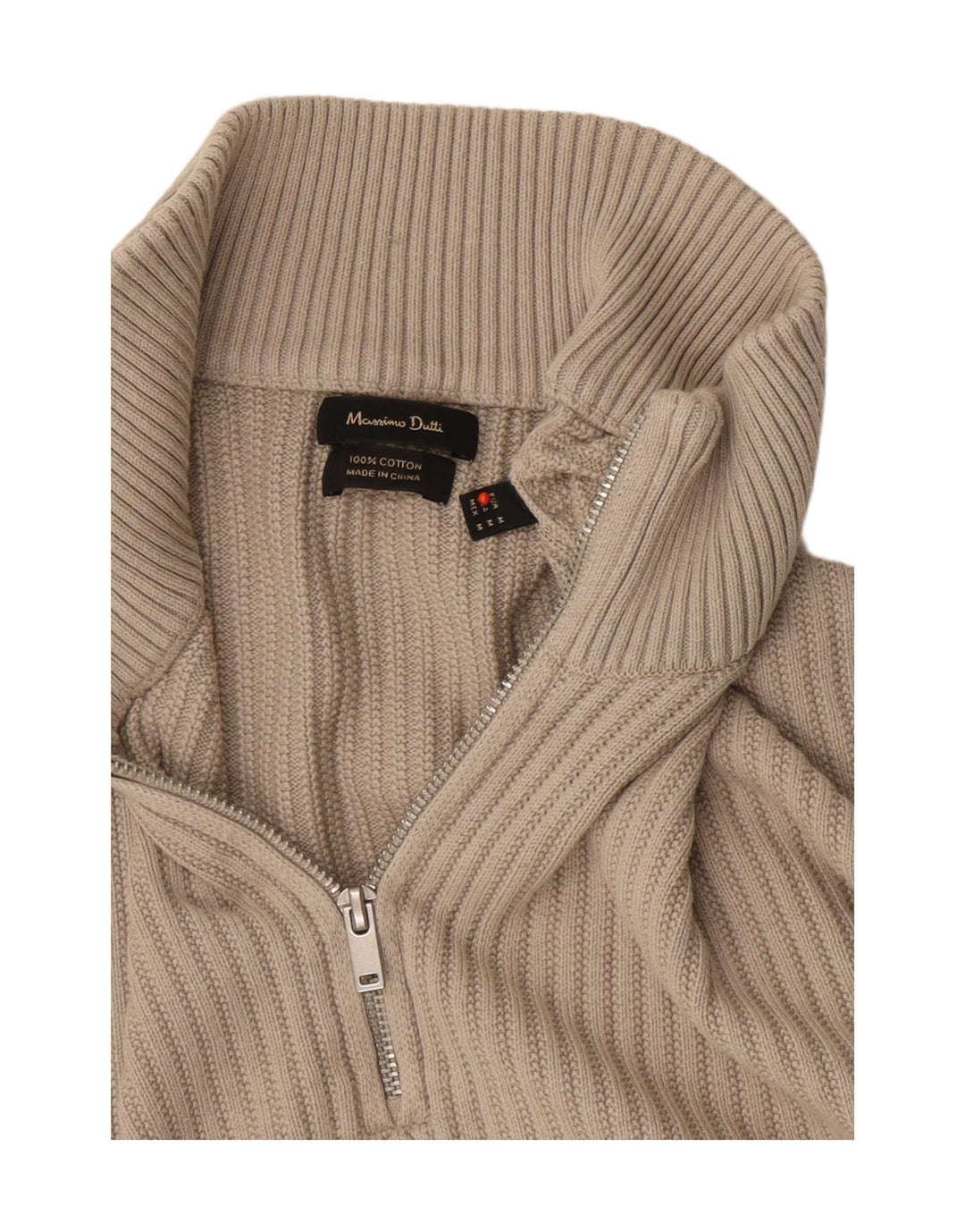 Suéter masculino Massimo Dutti com zíper e gola alta de algodão bege médio