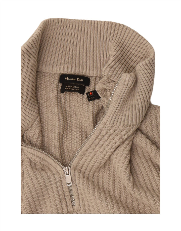Suéter masculino Massimo Dutti com zíper e gola alta de algodão bege médio