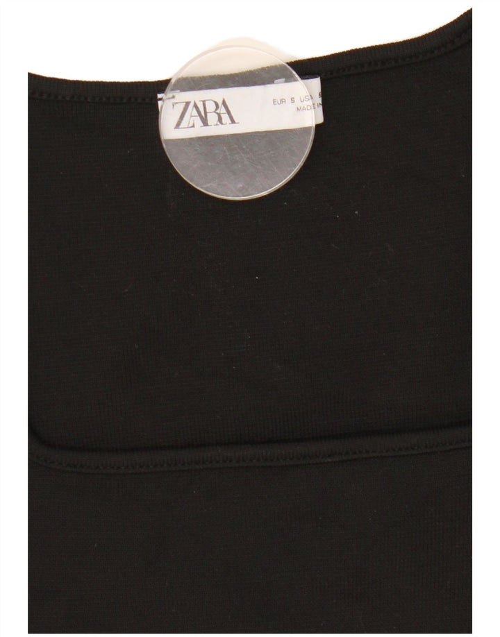 Zara Womens Crop Top Manga Longa Reino Unido 8 Pequeno Preto