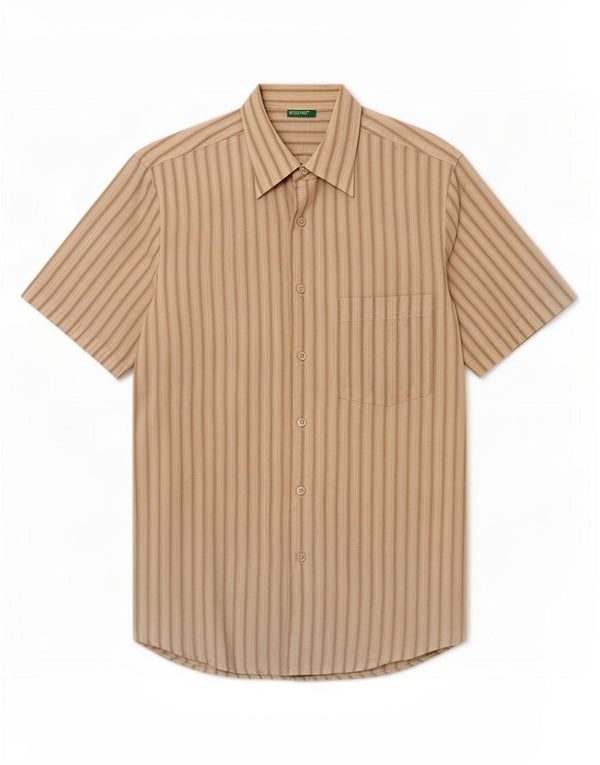 Camisa masculina de manga curta Benetton pequena listrada bege