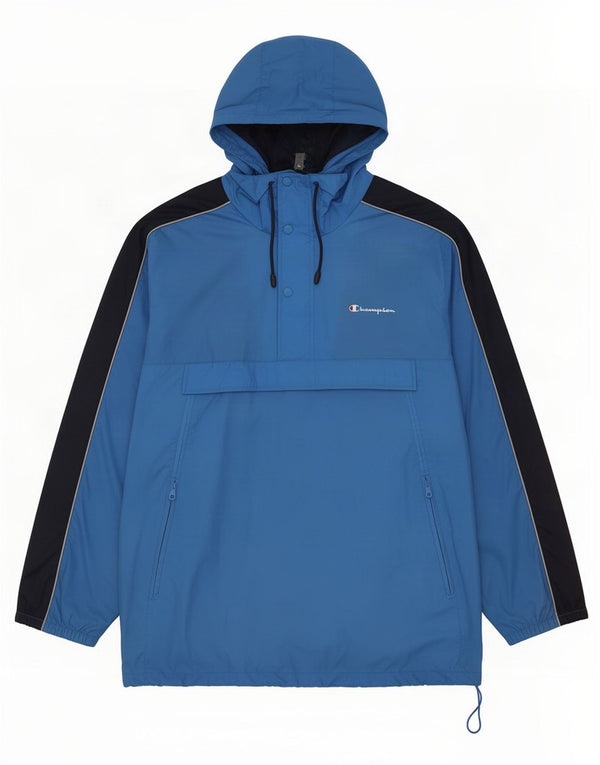 Jaqueta de chuva masculina Champion com capuz Anorak UK 42 XL azul colorblock