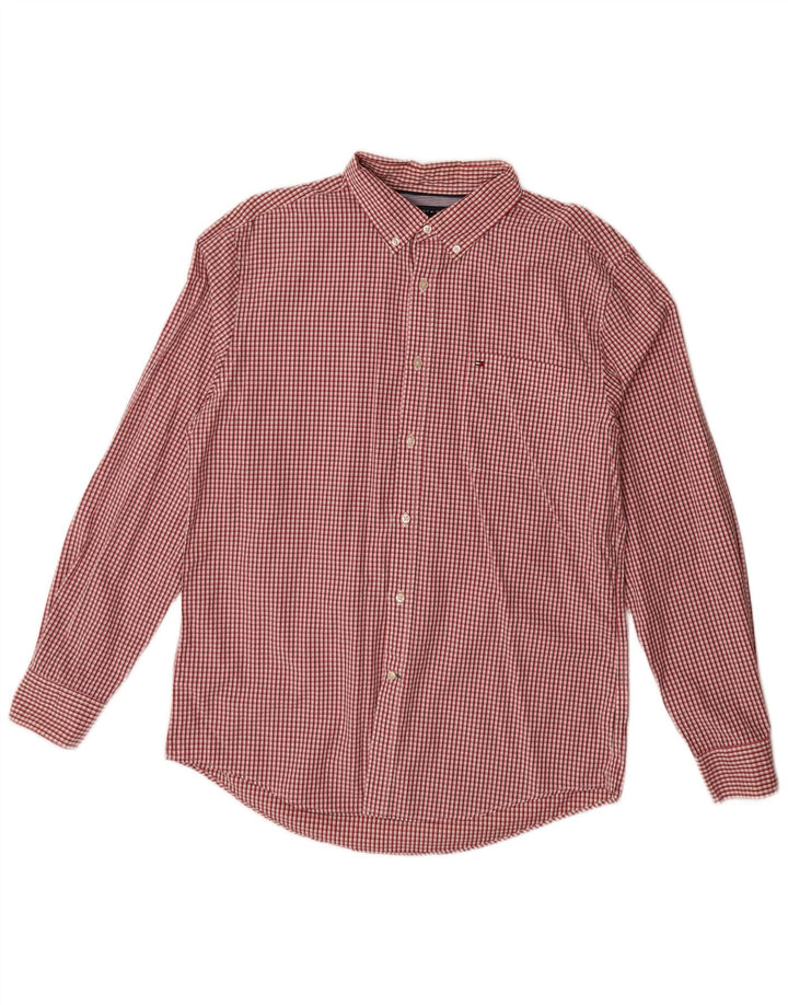 Camisa masculina Tommy Hilfiger grande xadrez vermelho algodão