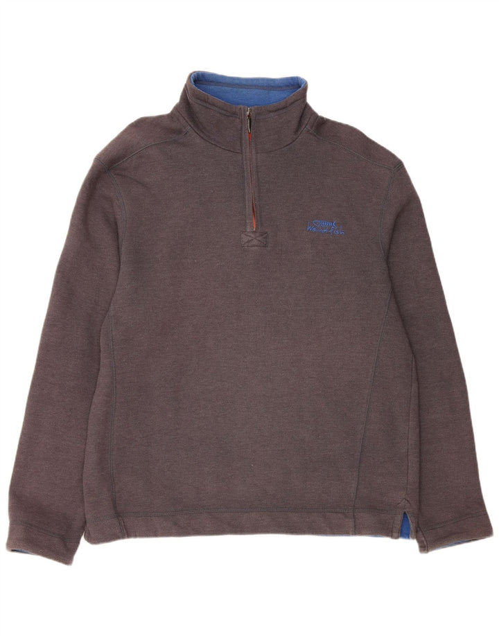 Moletom masculino Weird Fish com zíper e gola em algodão cinza médio