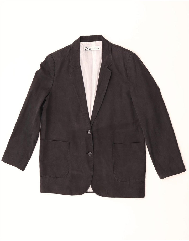 Jaqueta blazer feminina Zara com 2 botões UK 14 NMedium Black Linen