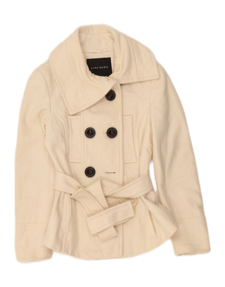 Casaco feminino Zara Pea Coat UK 12 médio off white lã