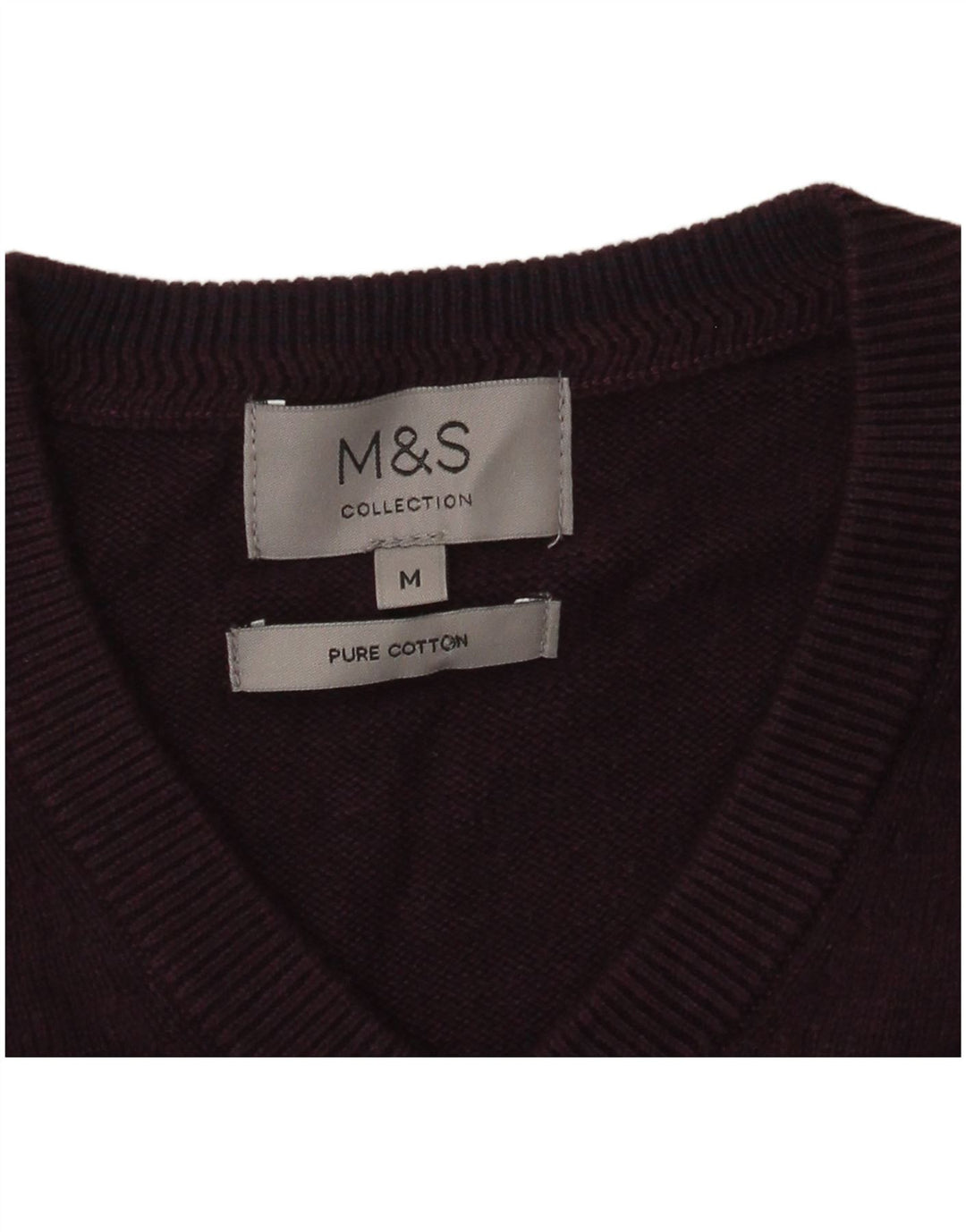 Suéter masculino Marks & Spencer com decote em V de algodão roxo médio
