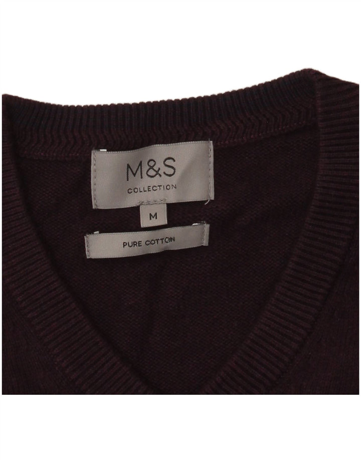 Suéter masculino Marks & Spencer com decote em V de algodão roxo médio