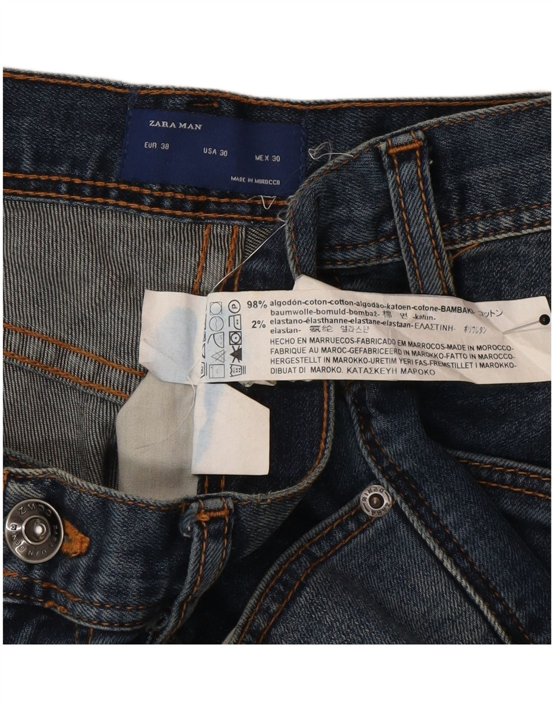 Zara Mens Straight Jeans EU 38 Pequeno W30 L32 Azul Algodão