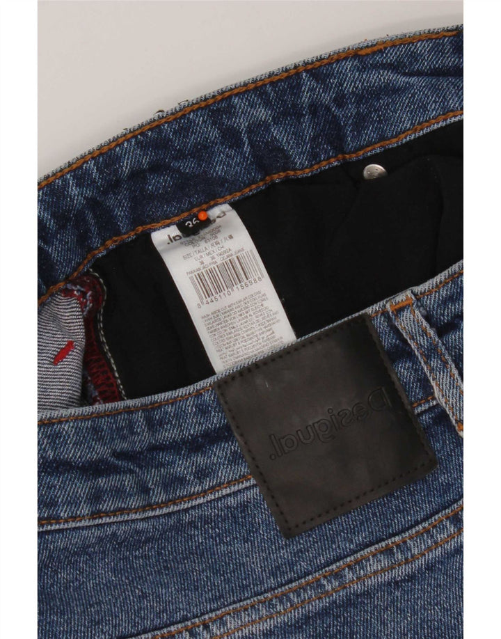 Desigual Calça jeans reta masculina desgastada W36 L32 algodão azul
