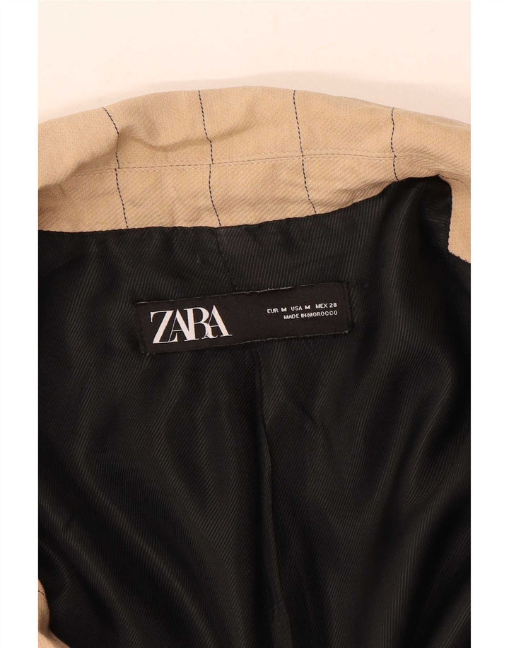 Casaco feminino Zara com peito duplo UK 14 risca de giz bege médio