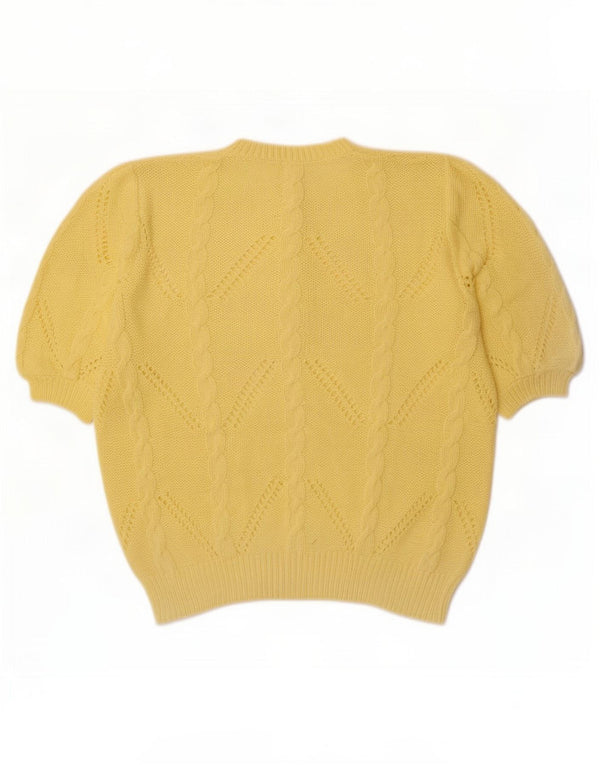 Suéter feminino vintage de manga curta com botão e pescoço UK 18 XL amarelo