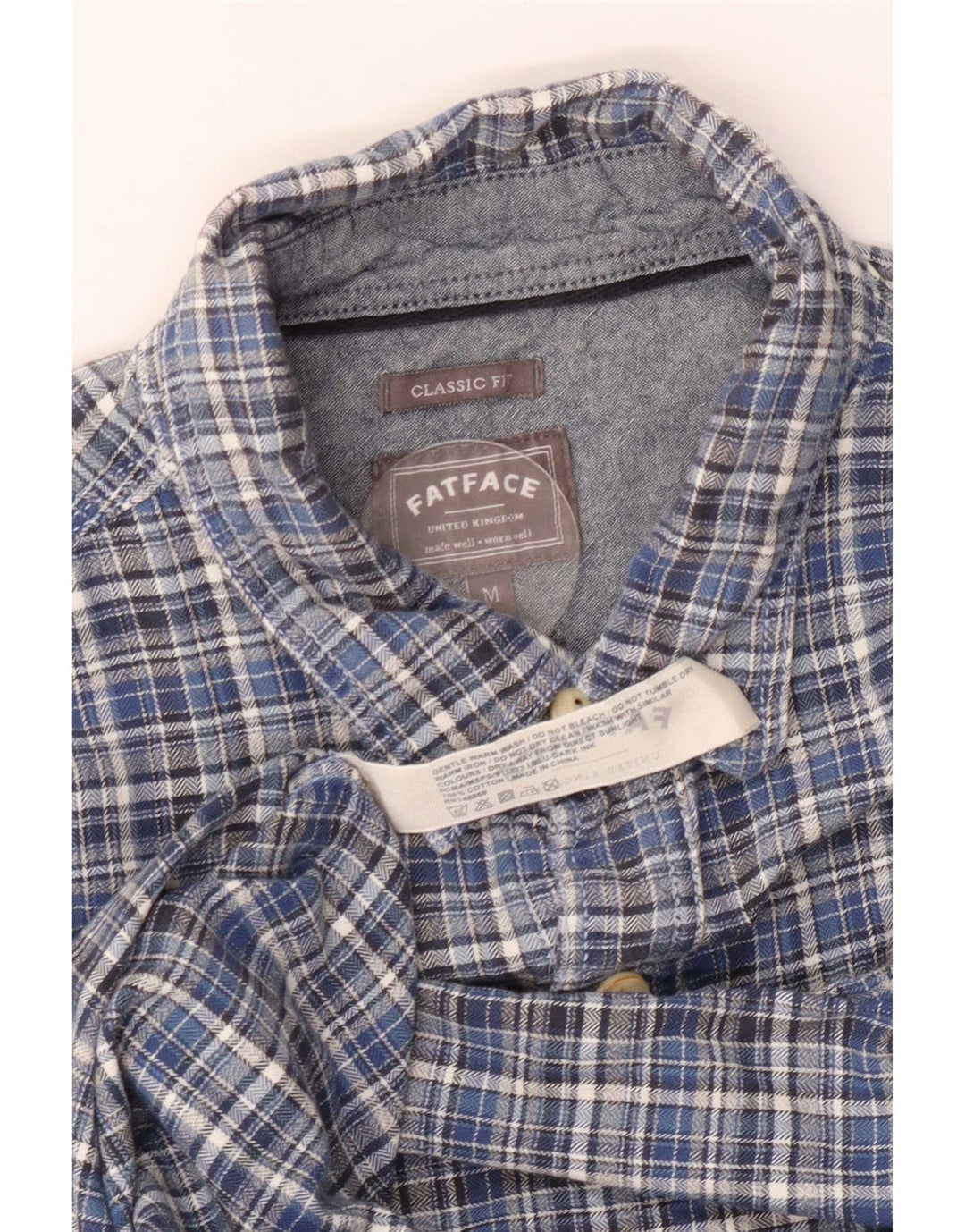 Camisa masculina de flanela com ajuste clássico xadrez Fat Face algodão azul médio