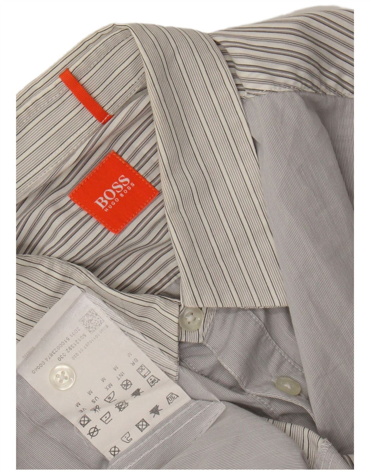 Camisa masculina Hugo Boss algodão listrado cinza médio