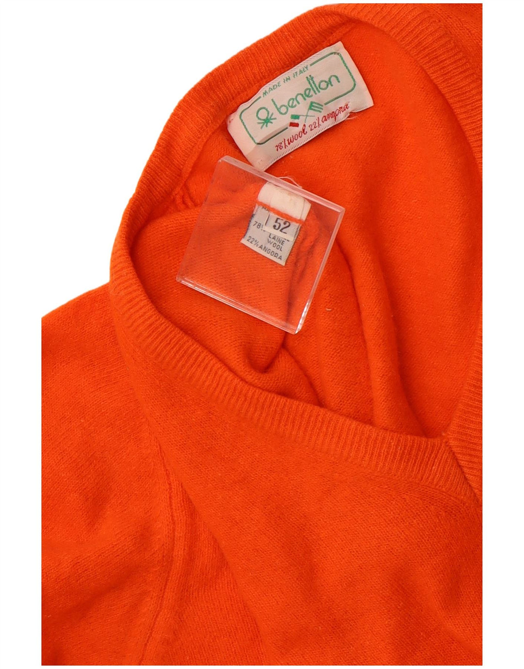 Suéter feminino BENETTON com decote em V IT 52 2XL lã laranja