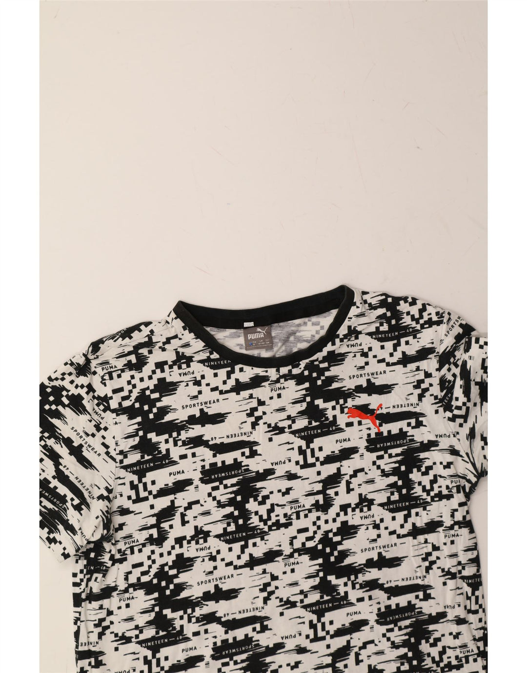 PUMA Boys T-Shirt Top 13-14 Years White Geometric Cotton Vintage Puma and Second-Hand Puma from Messina Hembry 