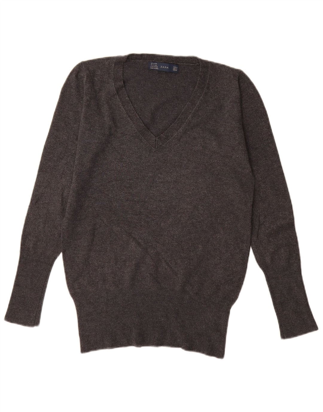 Suéter feminino Zara com decote em V Reino Unido 12 rayon cinza médio