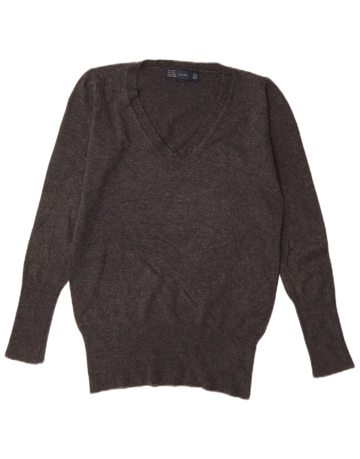 Suéter feminino Zara com decote em V Reino Unido 12 rayon cinza médio