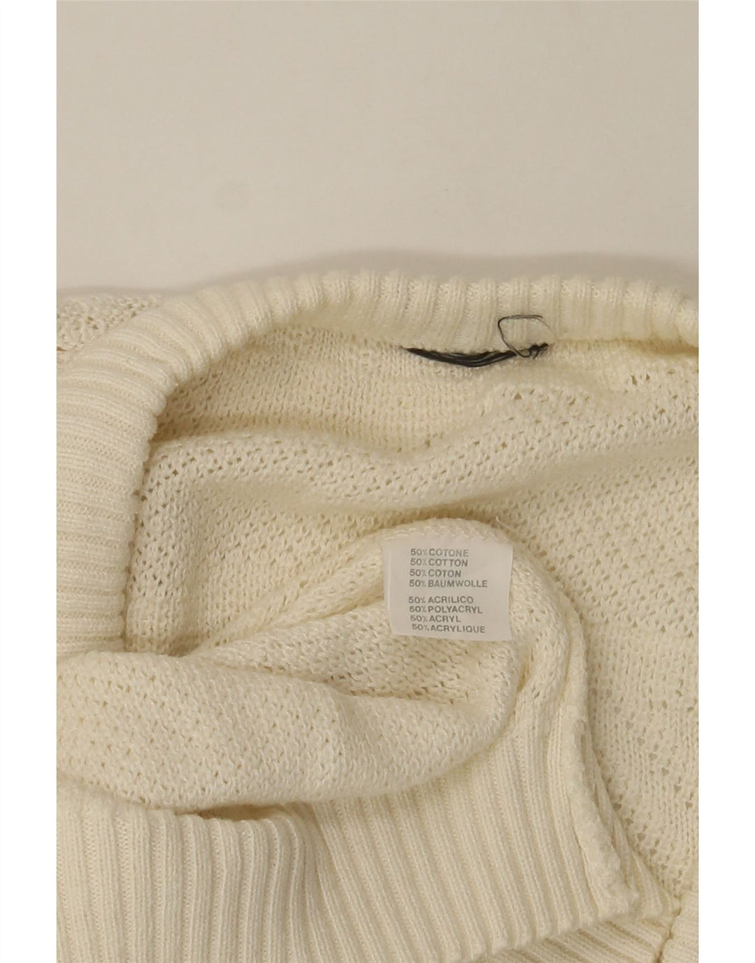 VINTAGE Mens V-Neck Jumper Sweater XL Off White Cotton Vintage Vintage and Second-Hand Vintage from Messina Hembry 