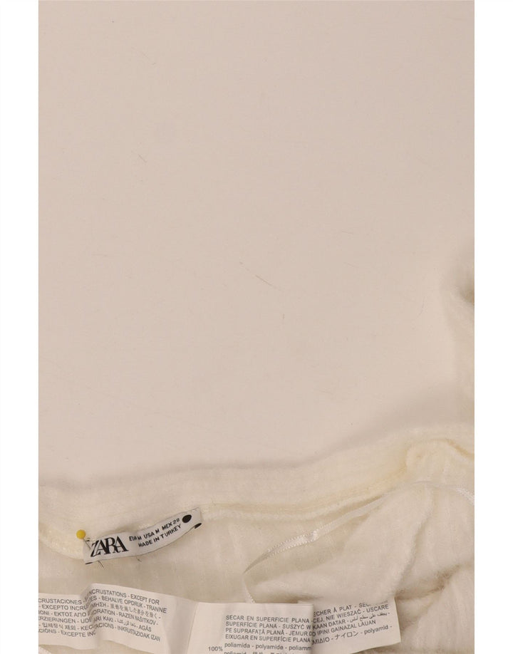 Top feminino Zara com ombro de fora UK 12 médio branco poliamida
