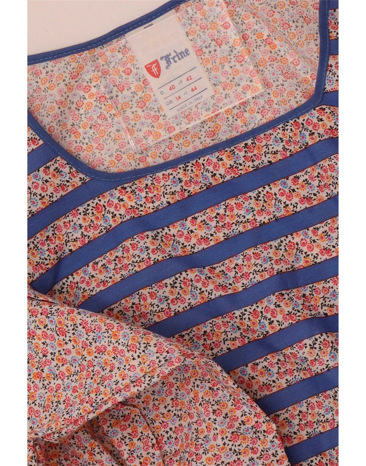 Vestido maxi feminino vintage de manga comprida UK 14 poliéster listrado azul médio