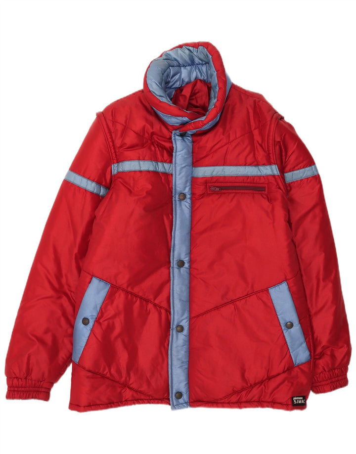 Jaqueta acolchoada com capuz feminina vintage IT 52 2XL vermelho Colourblock poliamida