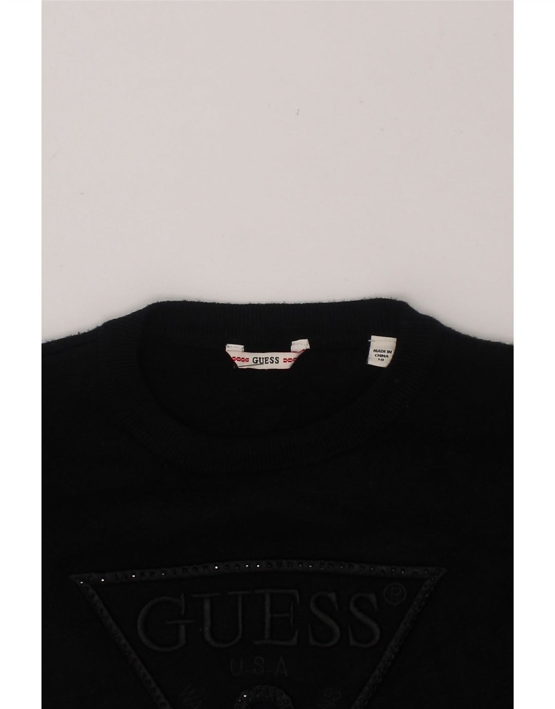 GUESS Girls Graphic Boat Neck Jumper Sweater 9-10 Years Black Viscose Vintage Guess and Second-Hand Guess from Messina Hembry 