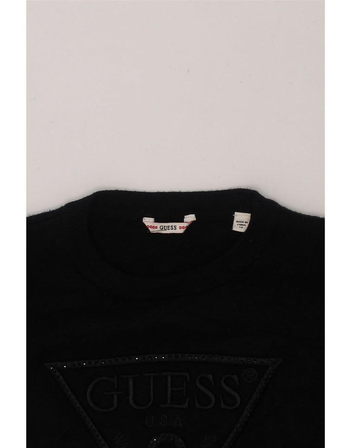 GUESS Girls Graphic Boat Neck Jumper Sweater 9-10 Years Black Viscose Vintage Guess and Second-Hand Guess from Messina Hembry 