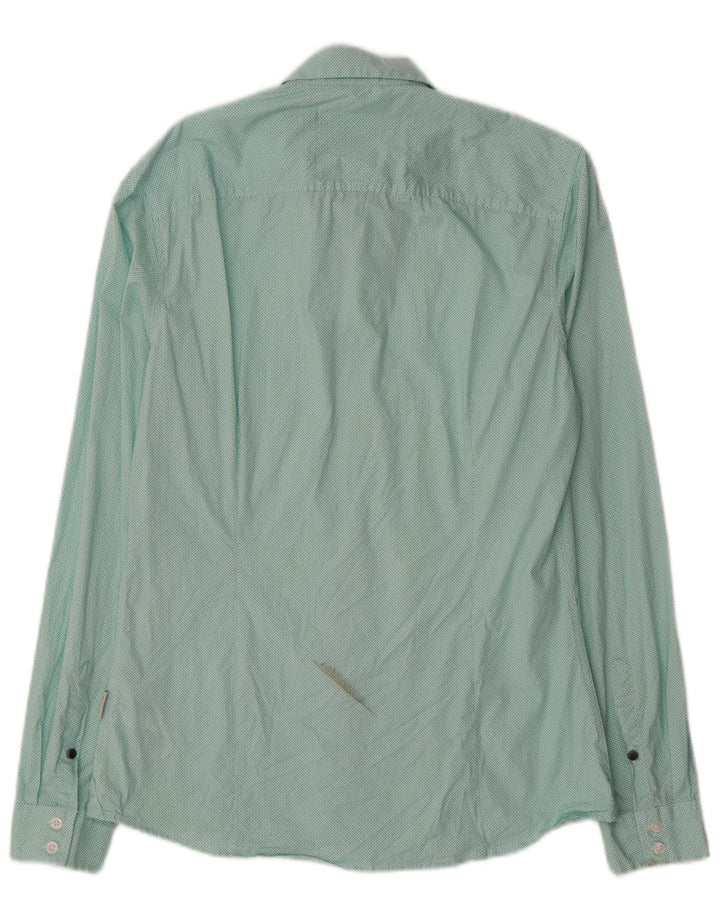 Camisa masculina GUESS grande algodão manchado azul
