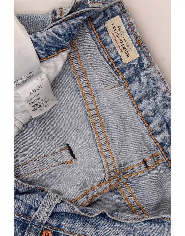 Calça jeans reta masculina Levi's desgastada W32 L32 azul algodão