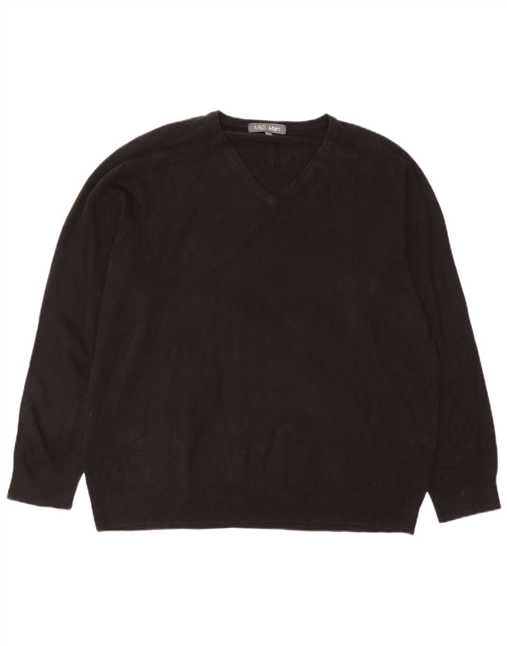 Suéter masculino Marks & Spencer com decote em V 2XL acrílico preto