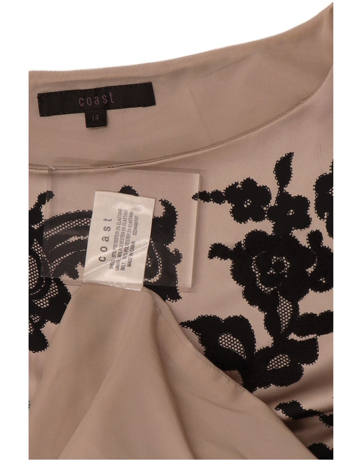 COAST Vestido feminino sem mangas com bainha UK 14 poliéster floral cinza médio