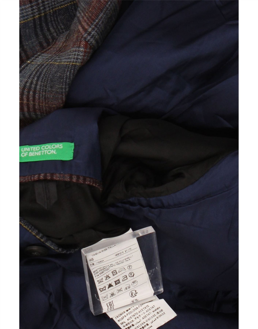 Jaqueta Blazer Masculina Benetton com 2 Botões Reino Unido 38 Lã Xadrez Azul Marinho Médio