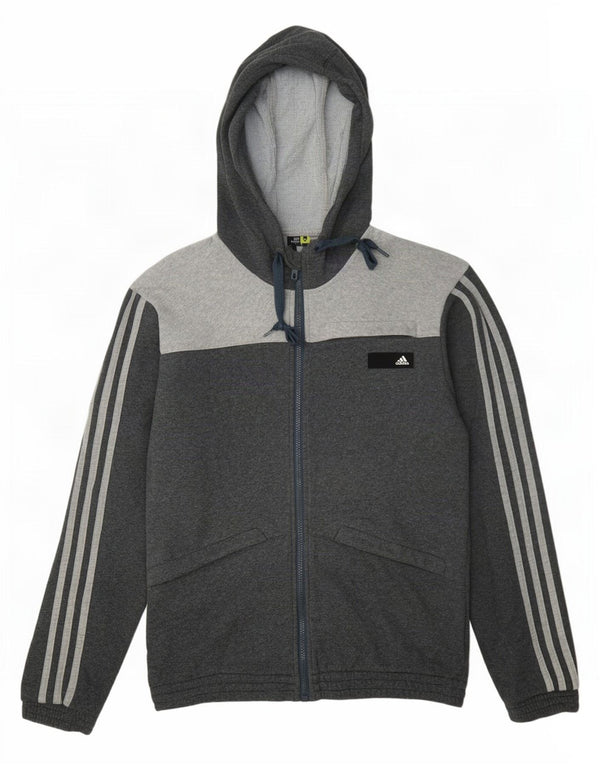 Adidas Mens Zip Hoodie Sweater UK 36/38 Pequeno Cinza Colorblock Algodão